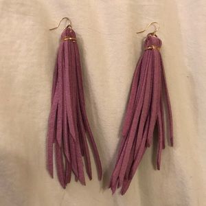 Purple leather tassel earrings